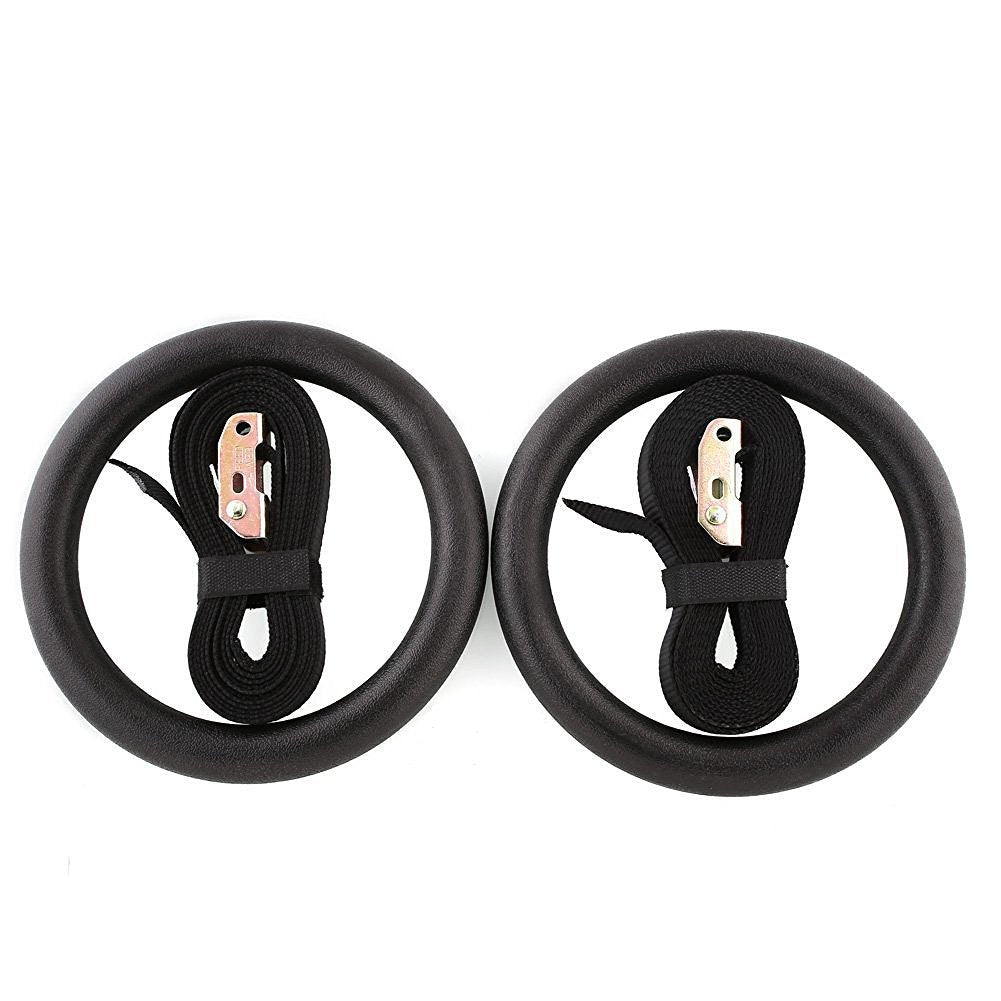 Wooden gymnastics rings with strap