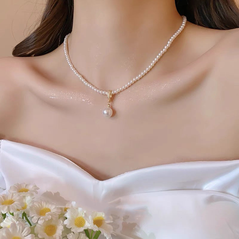 Pearl necklace with silver clasp, pearls 4–12 mm