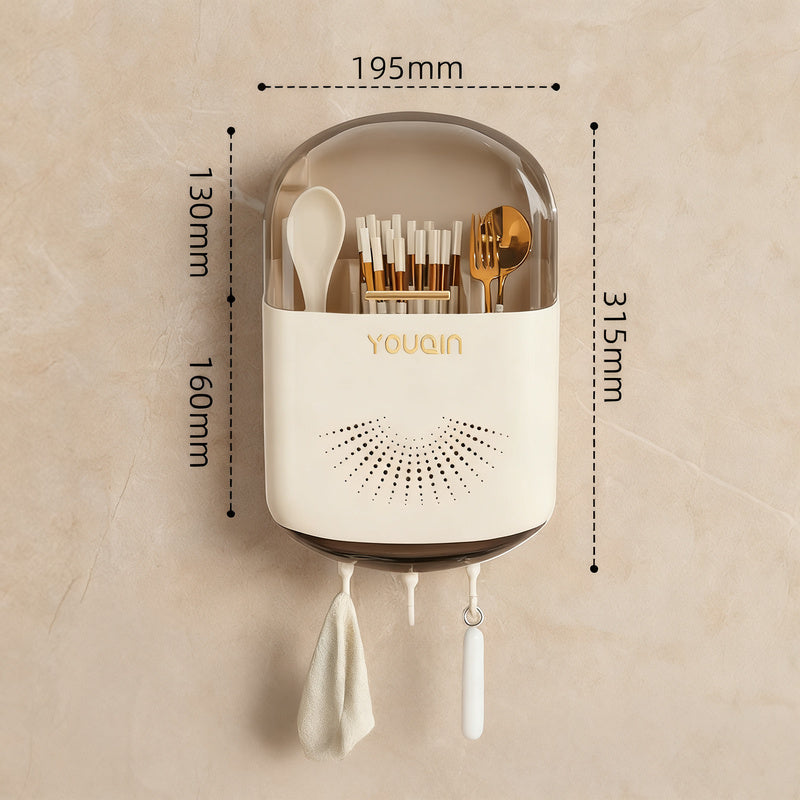 Wall-mounted chopstick holder with lid or open
