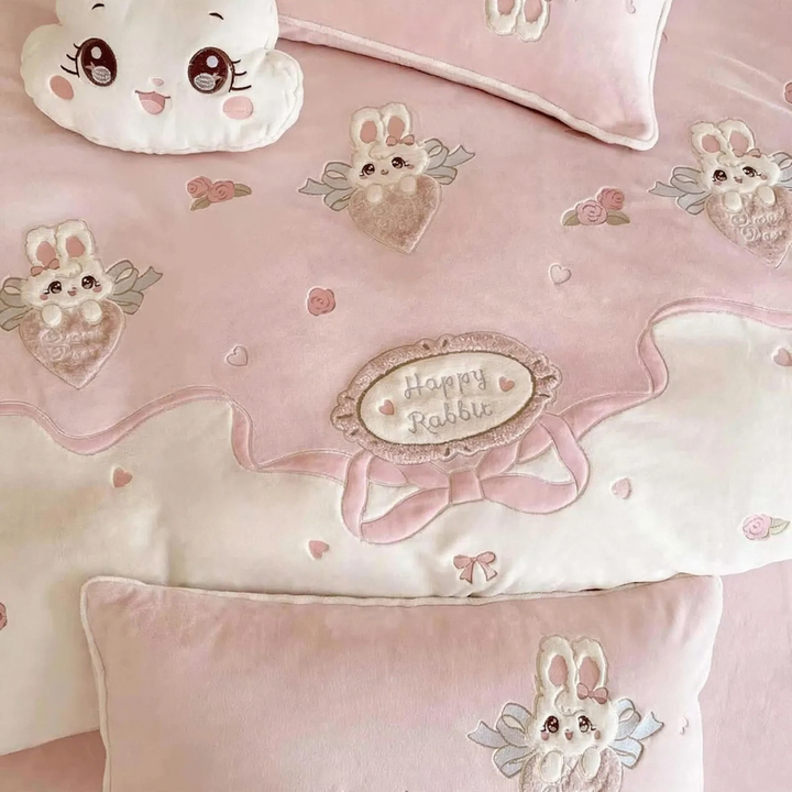 Bedding set 4-piece, milk fleece, cartoon pattern
