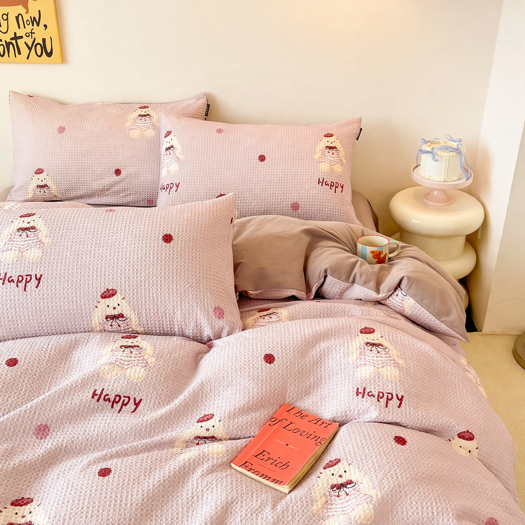 Cotton bedding set with waffle pattern, 100% cotton