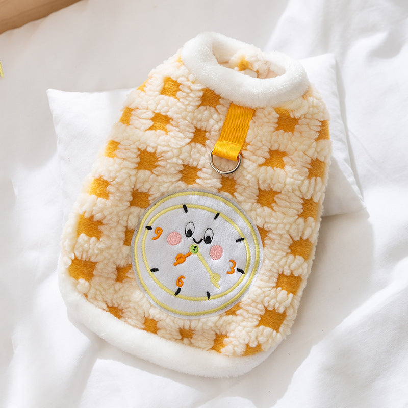 Cat fleece pullover with clock motif, multiple sizes