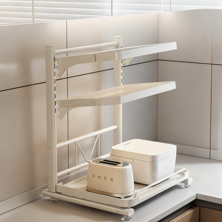 Microwave and kitchen appliance shelf, multi-tiered