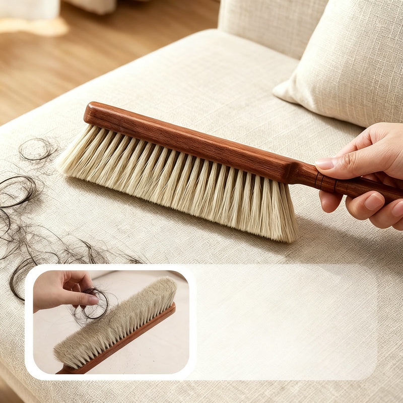 Bed brush with soft bristles and long handle
