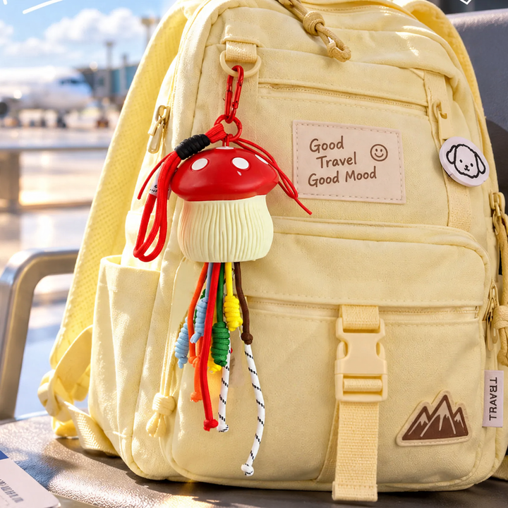 Mushroom pendant with tassel and carabiner