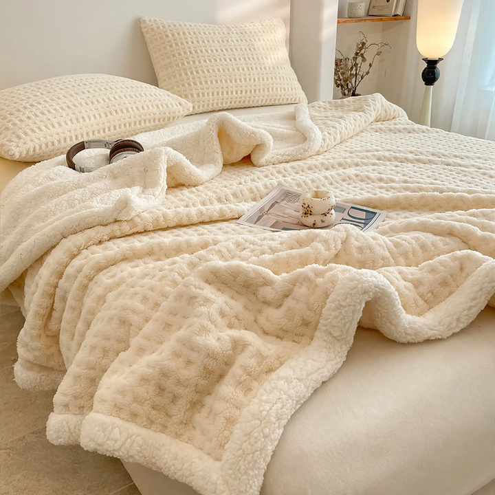 Double-layer waffle pique fleece blanket, 1000–1500 g