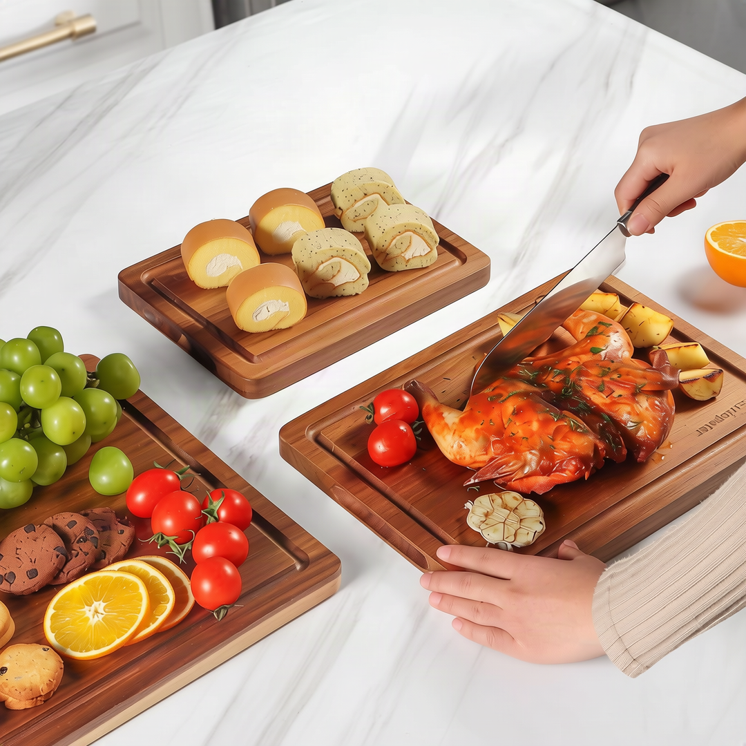 Wood cutting board, square, single or 3-piece set
