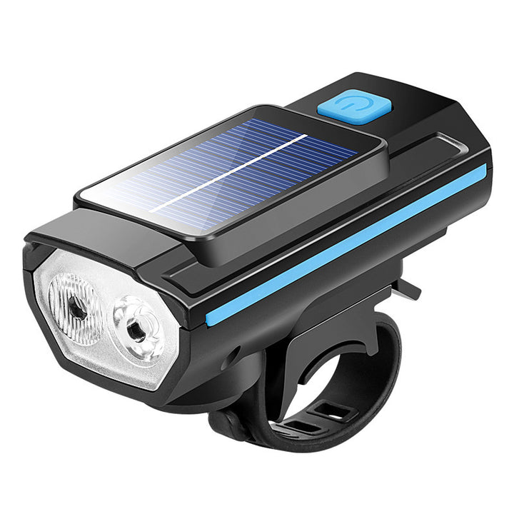 Bicycle light, solar charging, with horn and bell