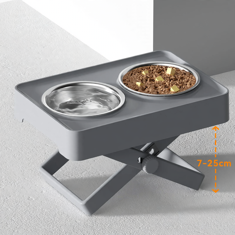 Raised double bowl made of stainless steel for large dogs