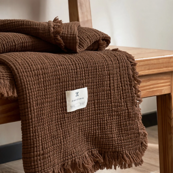 Four-layer cotton blanket, fringes, double color