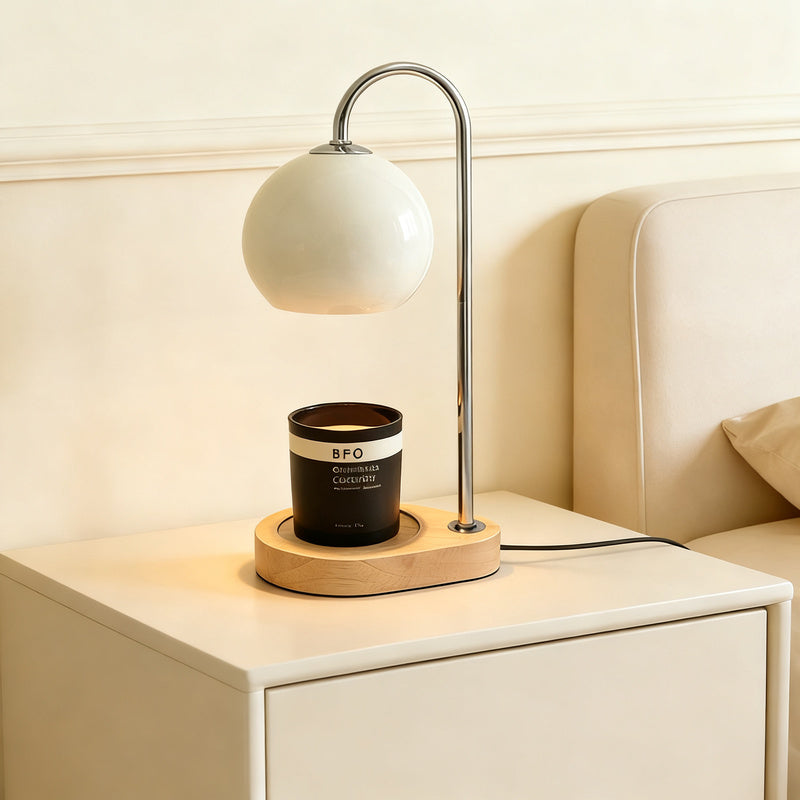 Wood aroma wax melt lamp with metal shade