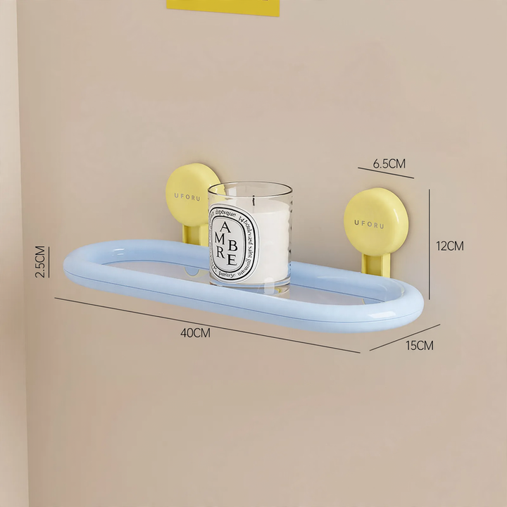 Bathroom wall shelf with suction cup, drainable