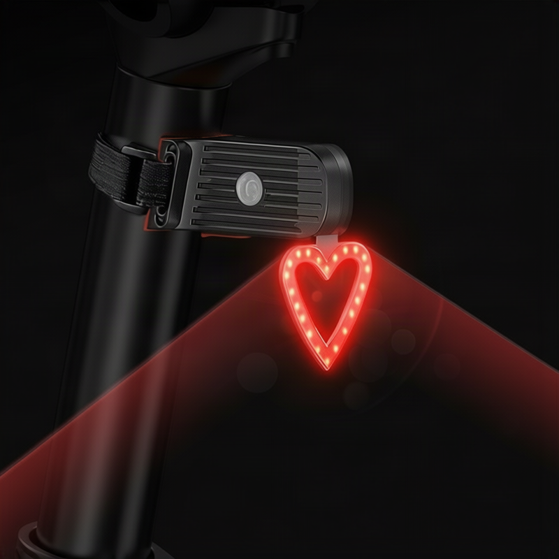 Bicycle rear light with flowing light effect, USB-C