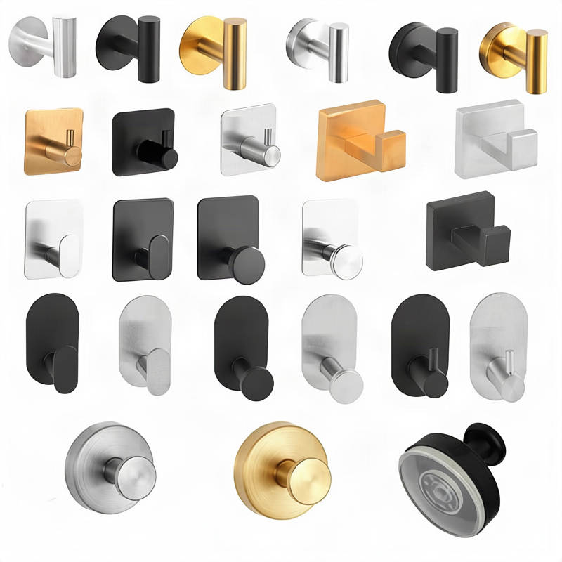 Stainless steel hook with suction cup or adhesive surface
