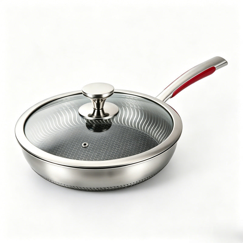 Stainless steel frying pan with glass lid