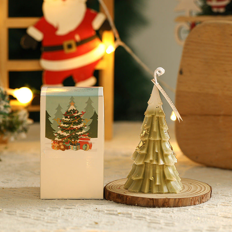 Scented candle Christmas tree made of soy wax with gold leaf