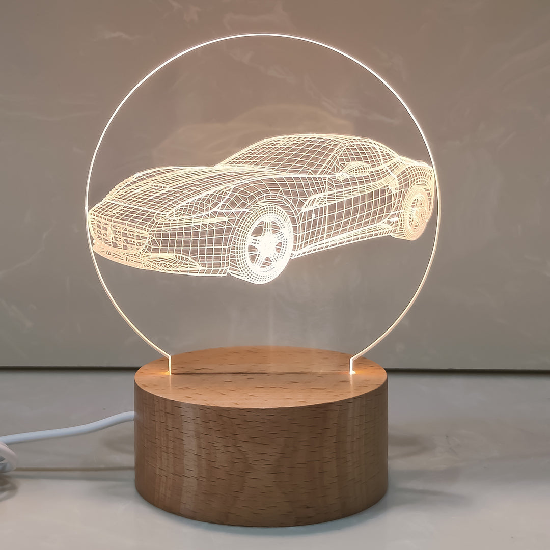 3D night light with acrylic shade, wooden base