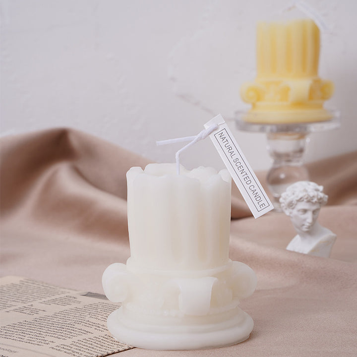 Handmade scented candle made of soy wax, pillar shape