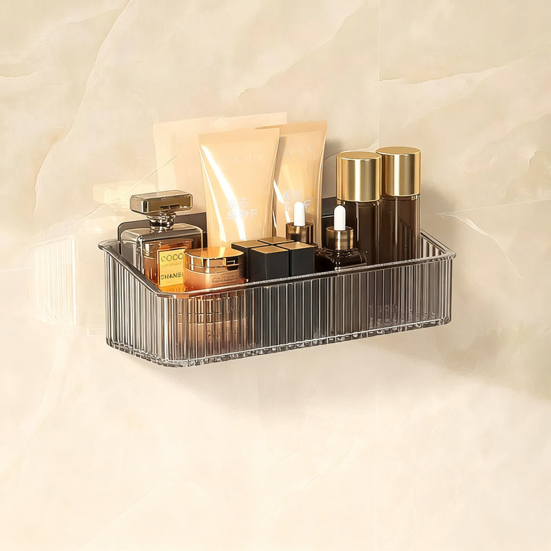 Transparent bathroom wall shelf, no drilling