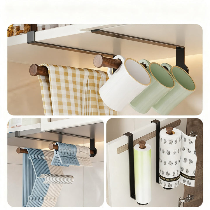 Kitchen roll holder with aluminum and walnut wood