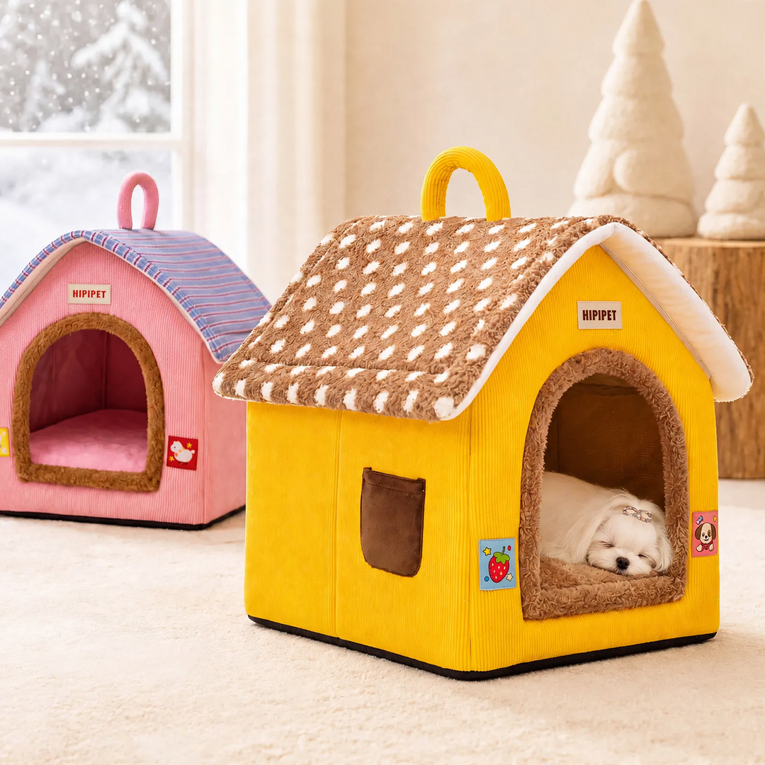 Closed pet house with roof, warm