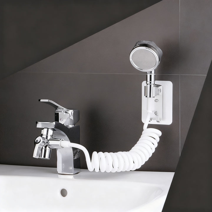 Faucet attachment with shower head and filtration