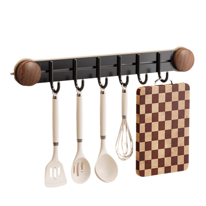 Suction cup kitchen rail with hooks, drill hole free