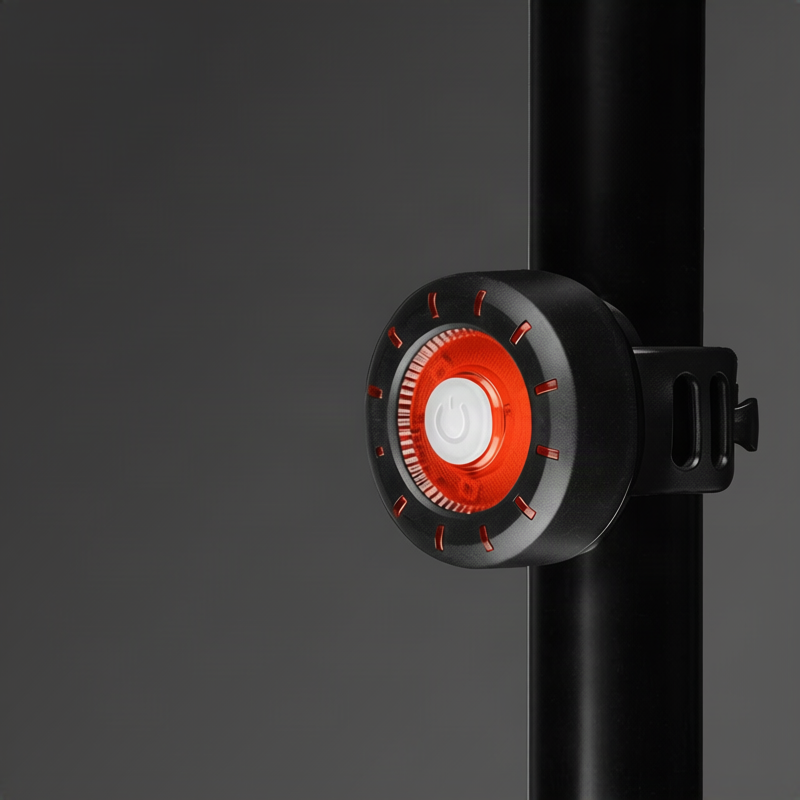 Round bicycle rear light with USB charging