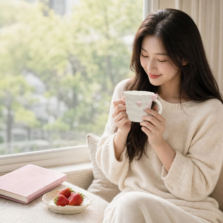 Ceramic coffee mug with bow, 350 ml