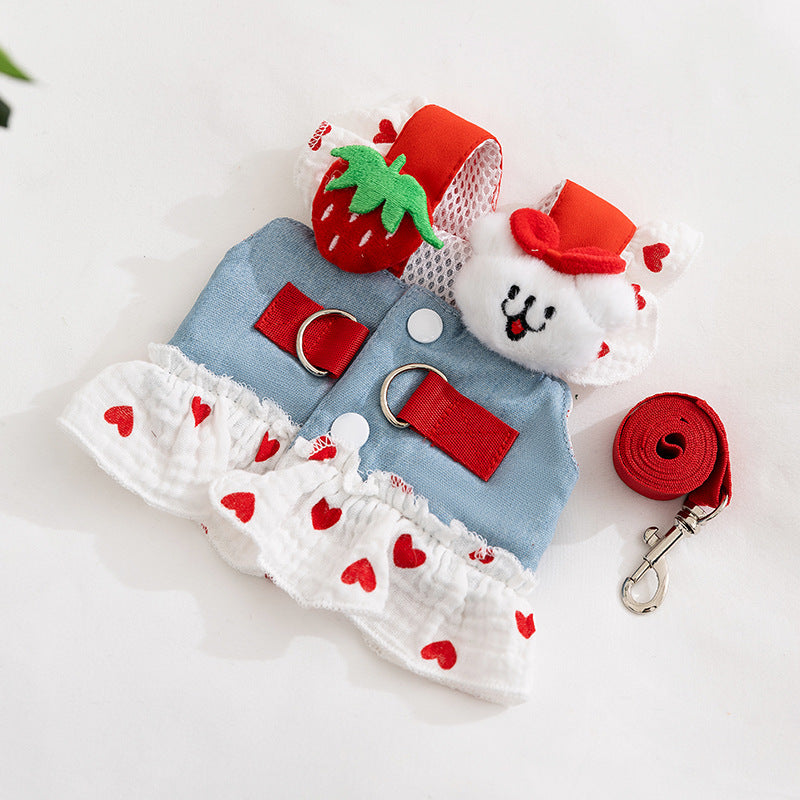 Dog dress with leash, polyester, summer