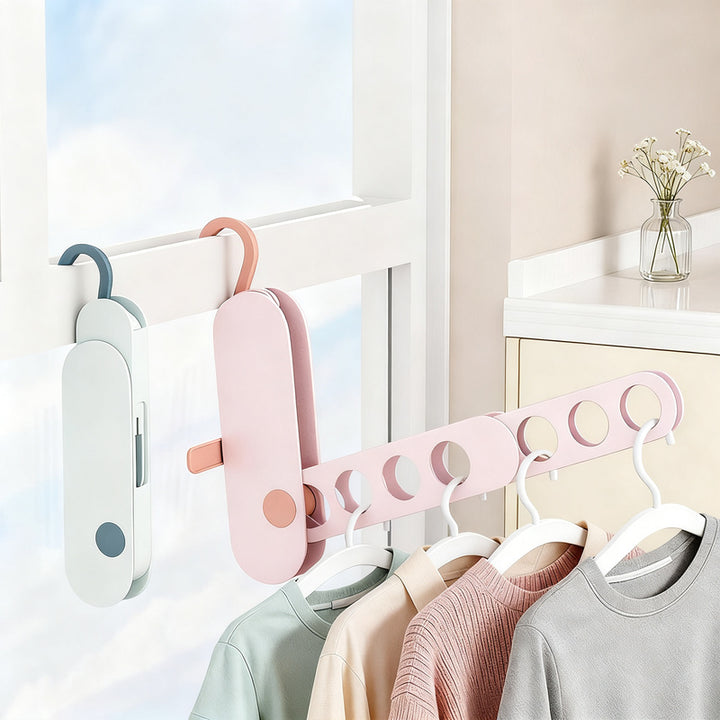 Foldable laundry rack made of plastic, 7 hooks