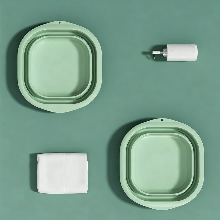 Folding plastic wash basin, portable