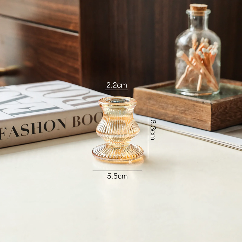 Glass candle holder, amber color, European style
