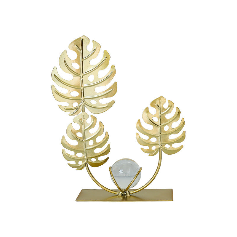 Metal leaf decor with crystal ball, European style
