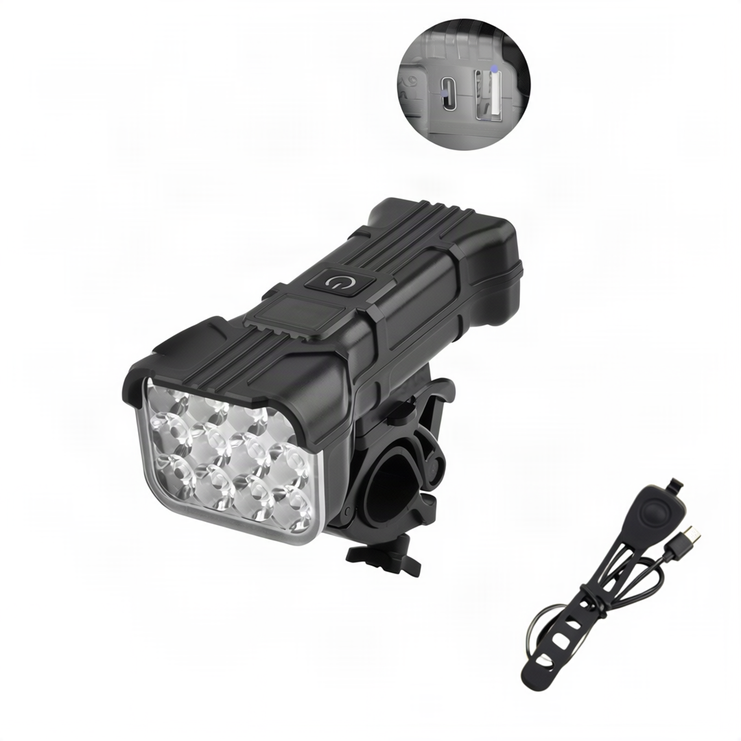 USB bicycle light with 12 LEDs and horn