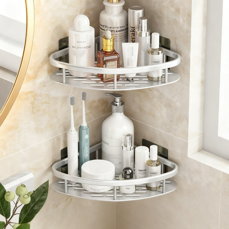 Wall shelf bathroom, triangular, no drilling, aluminum