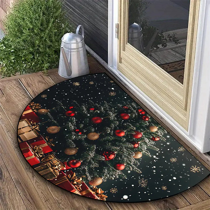 Half-round doormat, crystal velvet, Christmas design