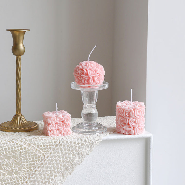 Rose-colored scented candle made from soy wax, handcrafted