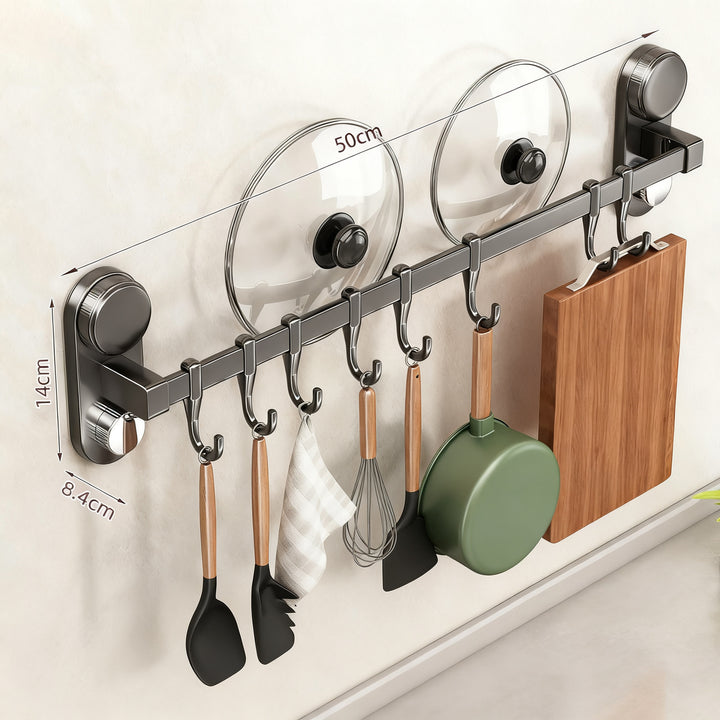 Kitchen hanger with suction cup, drill hole free