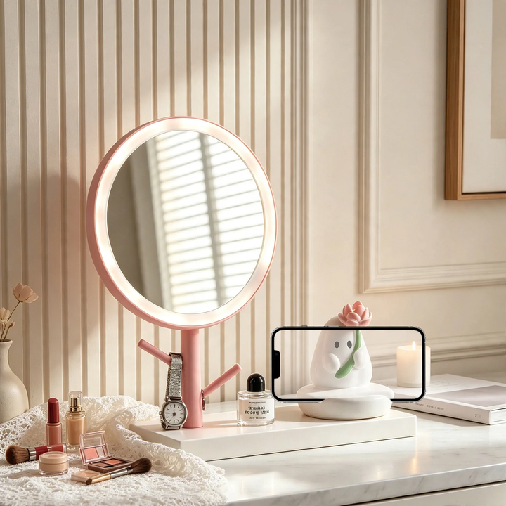 Cosmetic mirror with phone stand, ABS plastic