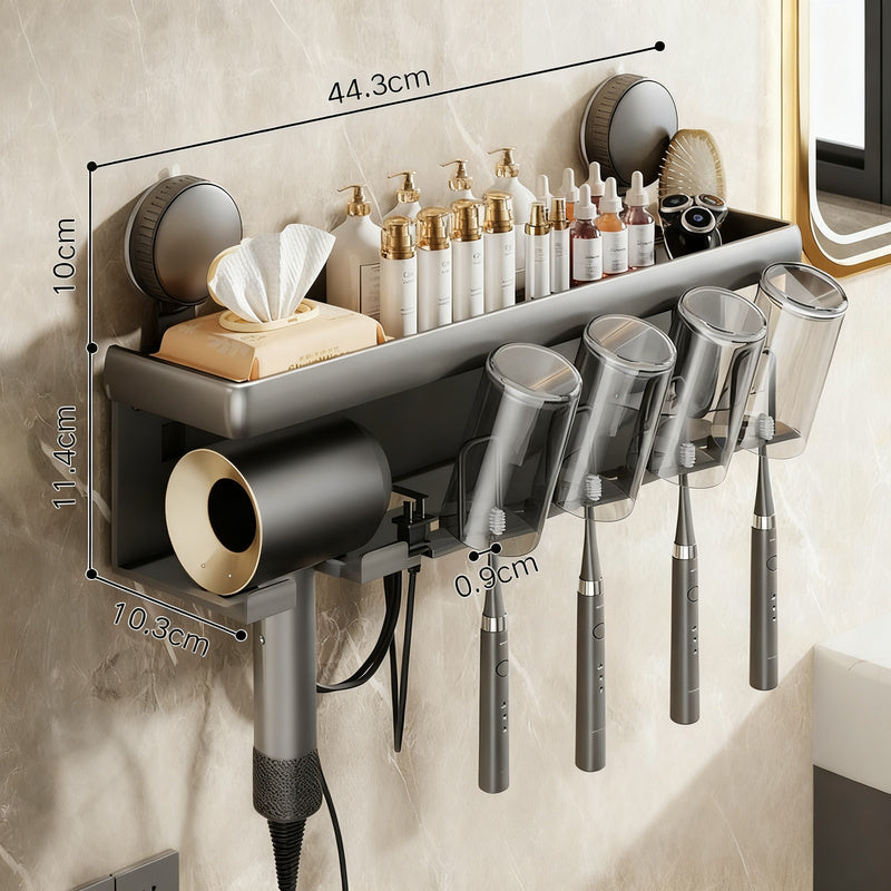 Toothbrush and hairdryer wall shelf made of space aluminum