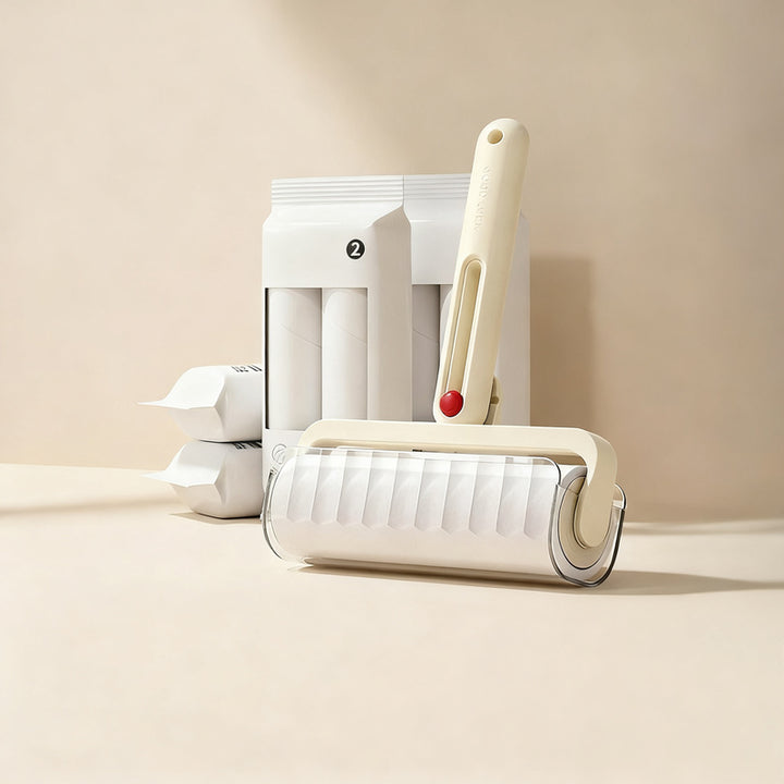 Lint roller with replacement rolls, foldable