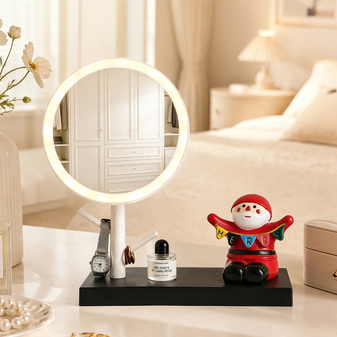 LED makeup mirror with smartphone holder