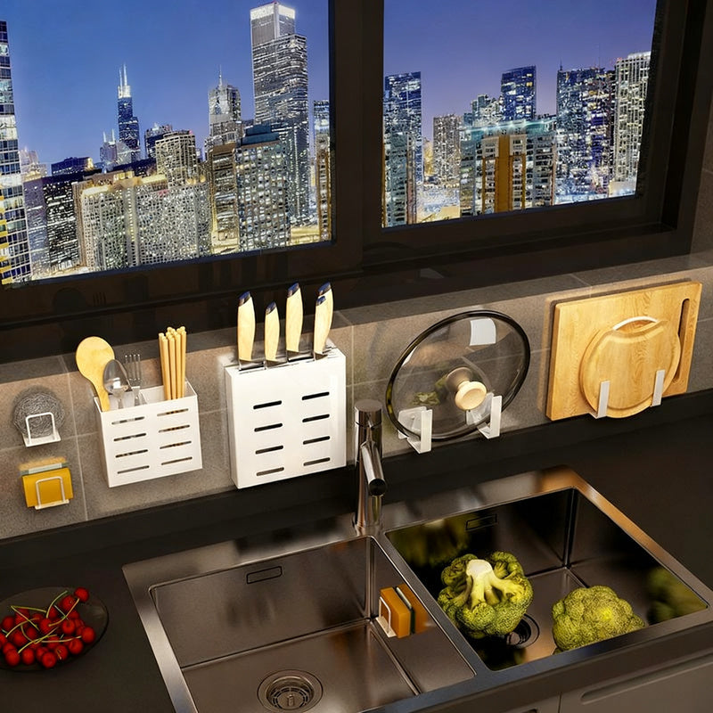 Aluminum wall shelf, drill-free, for kitchen
