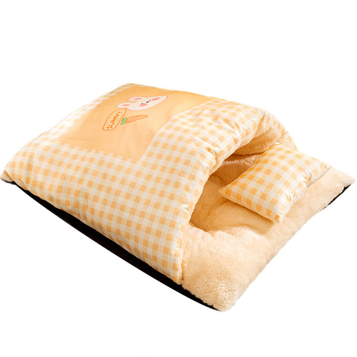 Half-closed pet bed with pillow, polyester