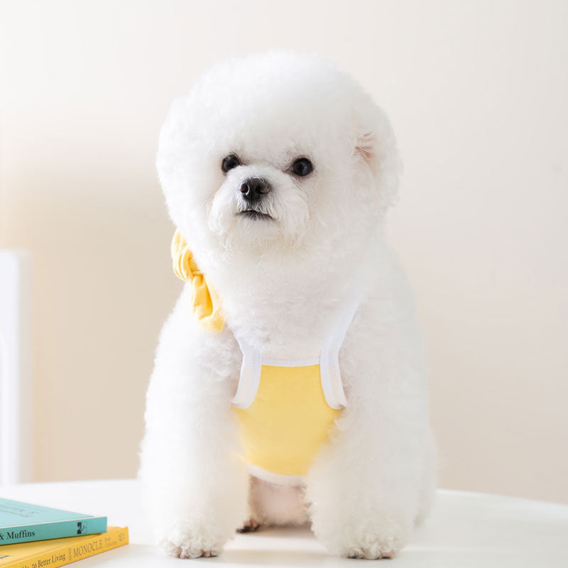 Dog harness dress with bow