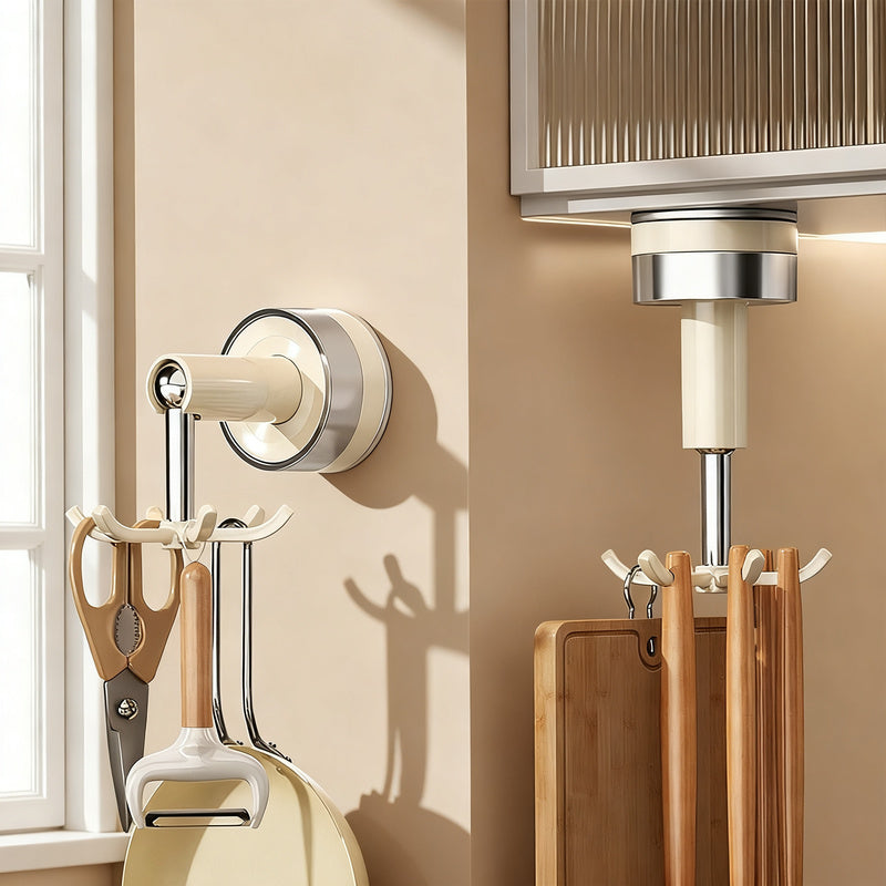 Suction cup wall hooks with six hooks, rotatable