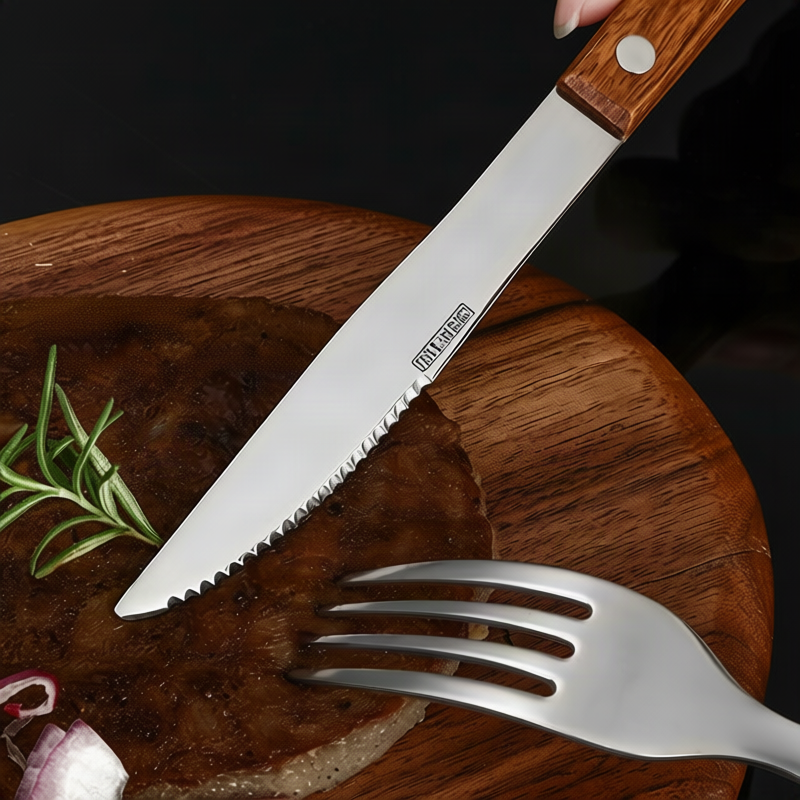 Cutlery set 12-piece, stainless steel with wooden handle