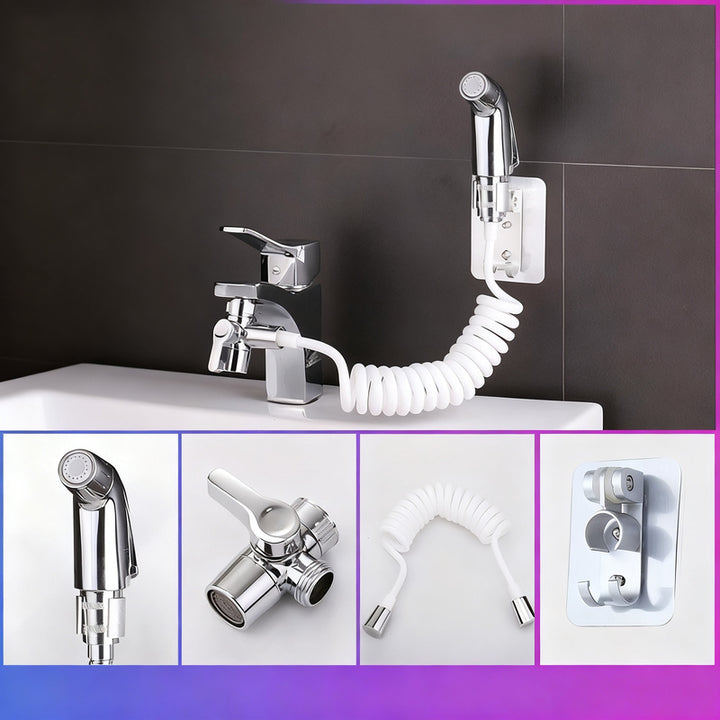 Faucet attachment with shower head and filtration