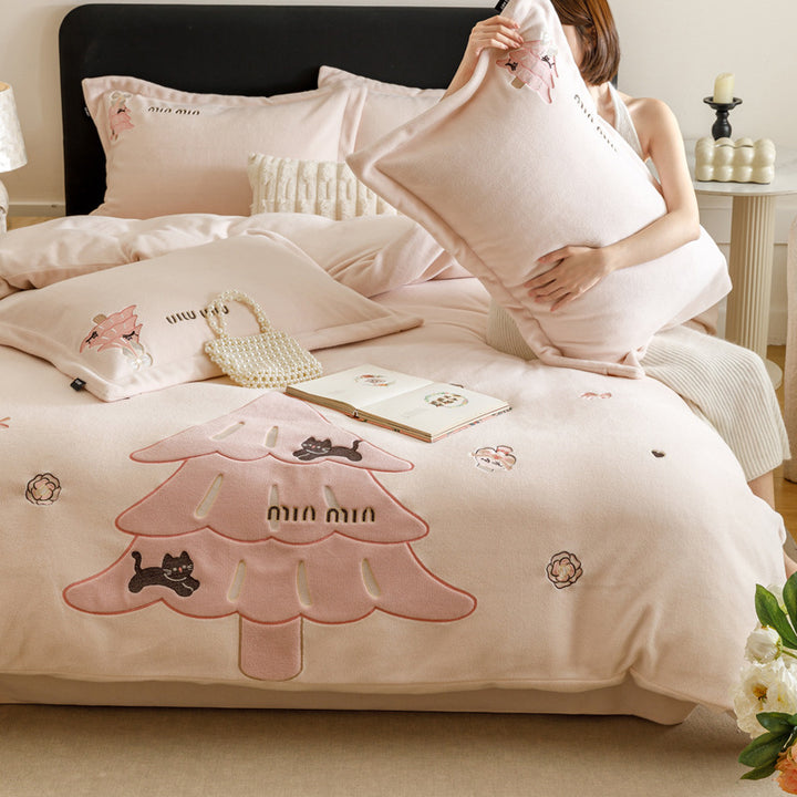 Bedding set, Christmas motif, 4-piece, fleece look